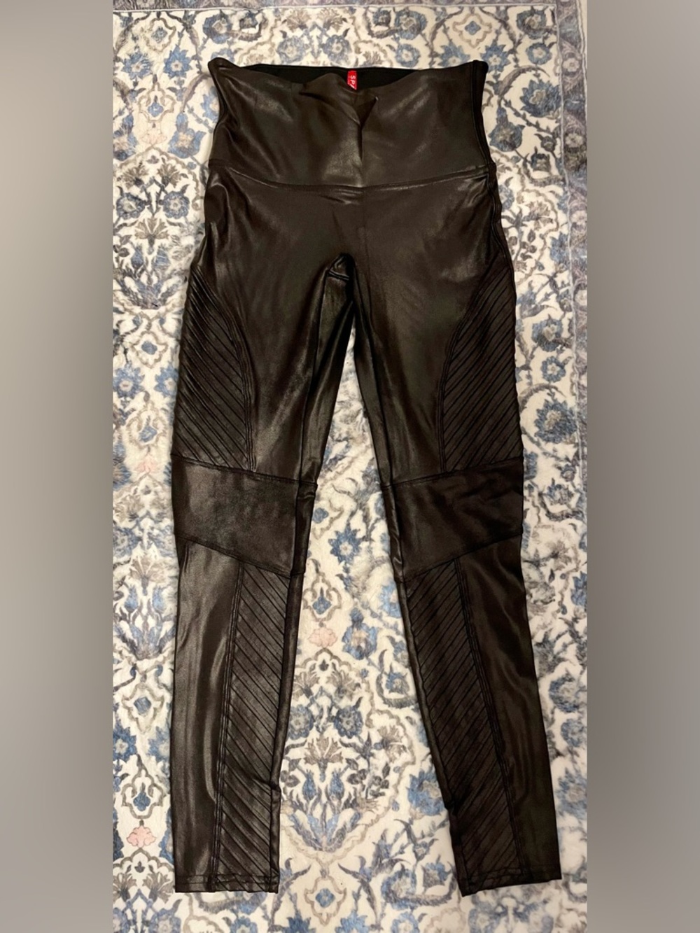 SPANX Black Moto-Style High-Waist Leggings - Picture 1 of 3